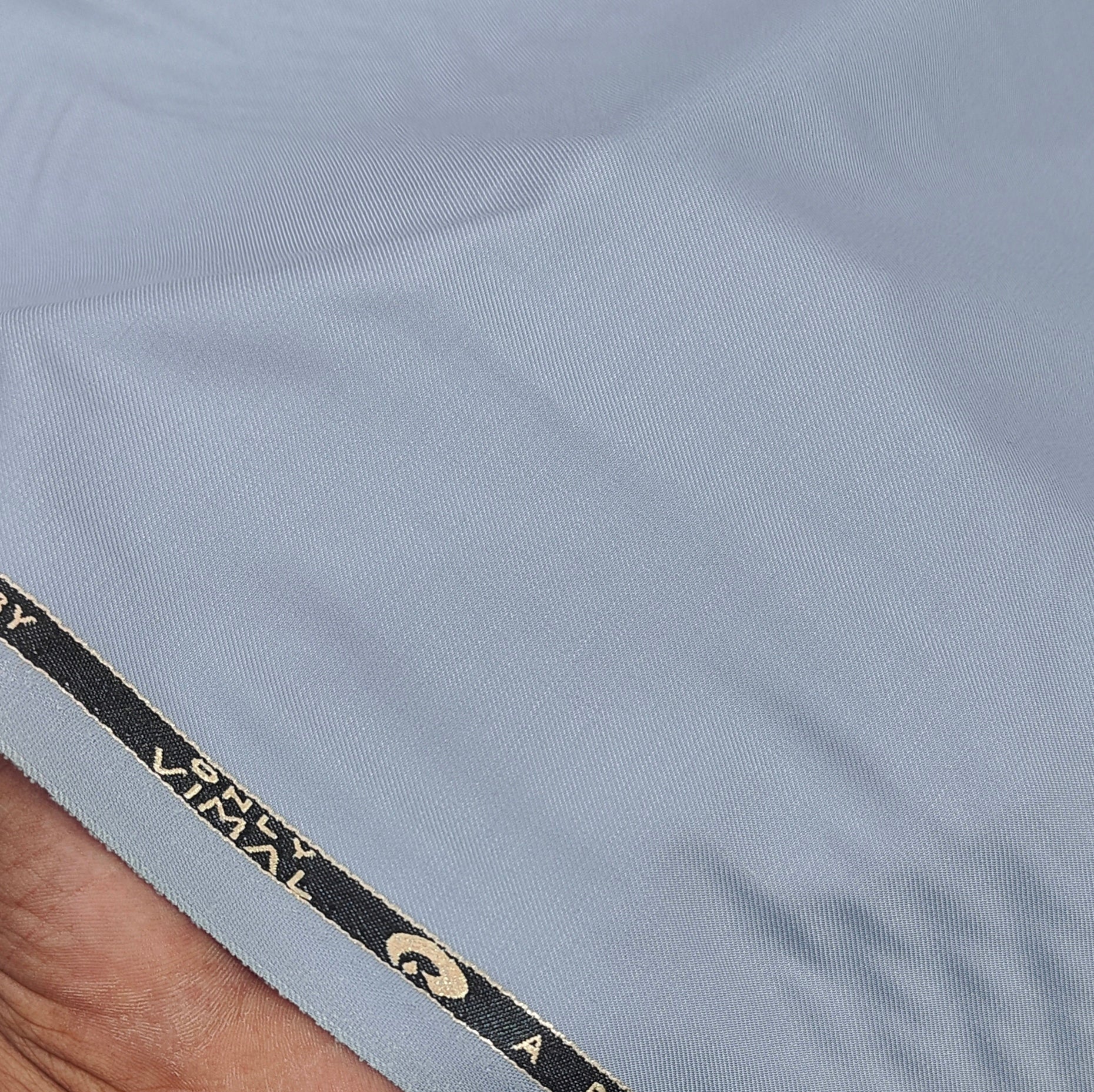Pant Shirt Combo Vimal Bluish Silver Stretchable TR Trouser With Sapphire Blue Plain Poly Viscose Shirt Fabric